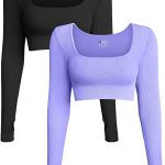 OQQ Women's 2 Piece Crop Top Ribbed Seamless Workout Exercise Long Sleeve Crop Tops